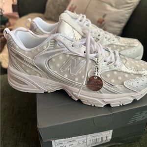 New Balance White and Light Gray Running Sneakers